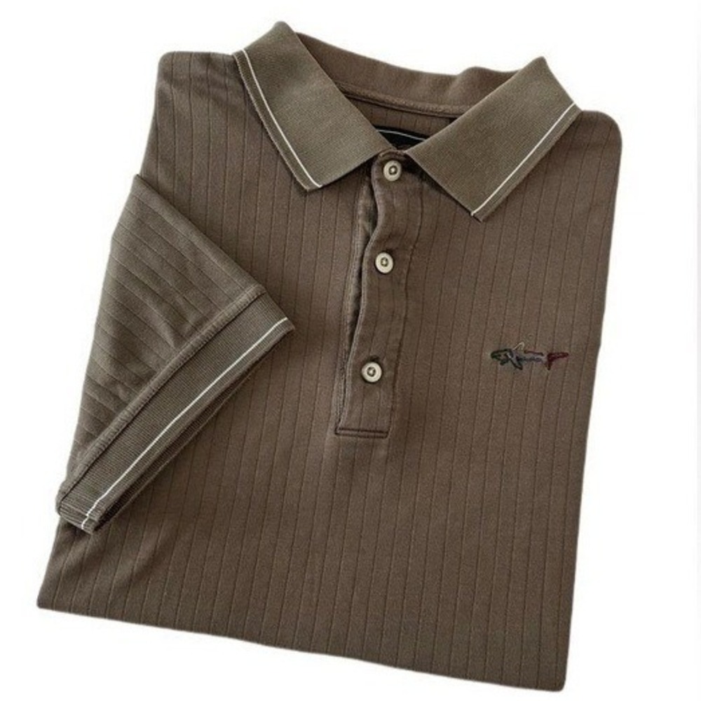 Greg Norman Ribbed Knit Golf Polo Shirt Brown Mens Size S
